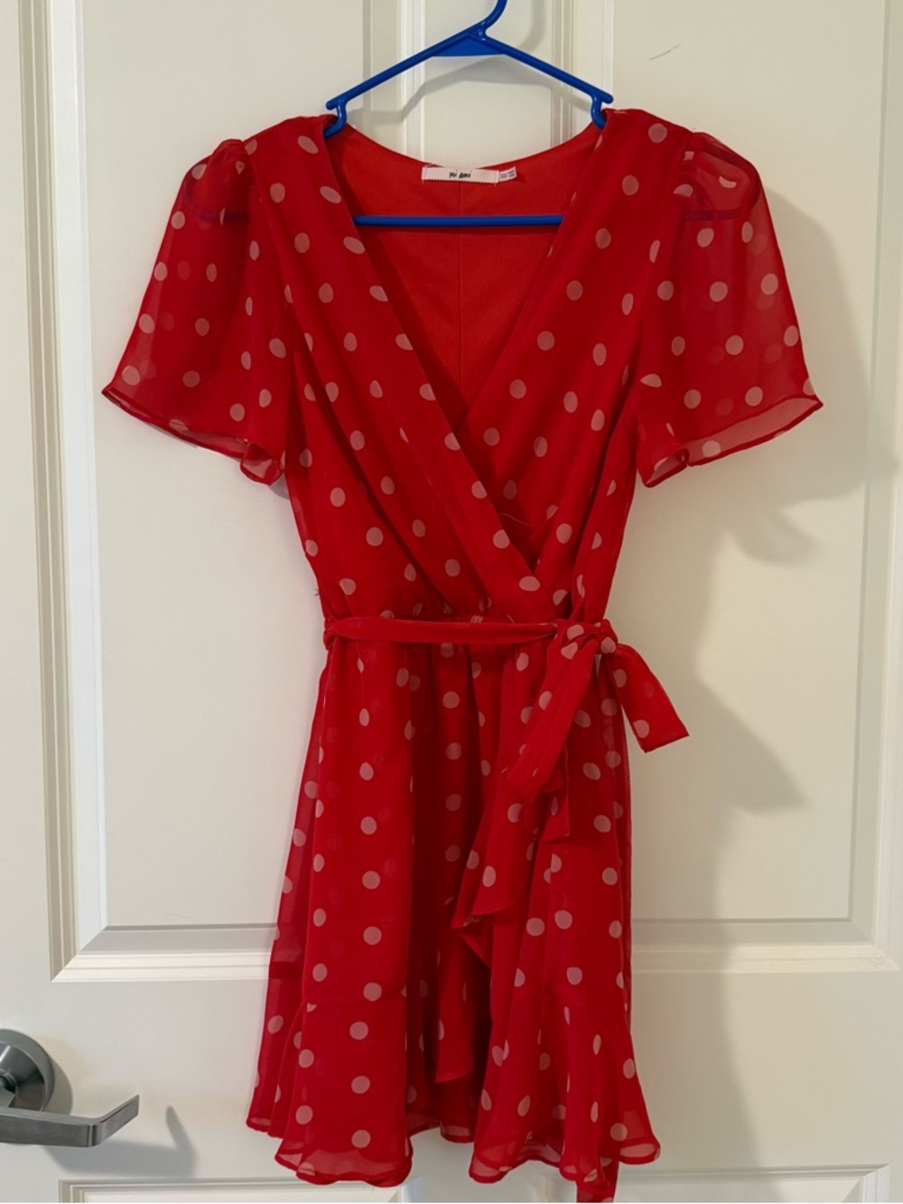 Red Polka Dot Wrap Mini Dress